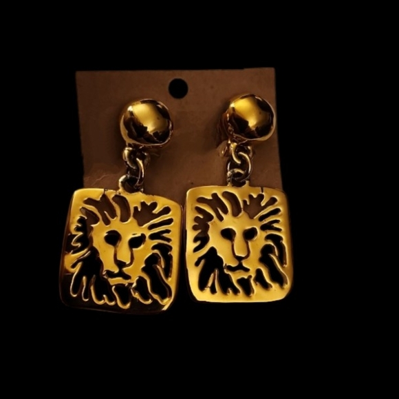 Vintage ANNE KLEIN Clip On EARRINGS 90s Iconic Lion Head Gold Tone - Picture 1 of 2